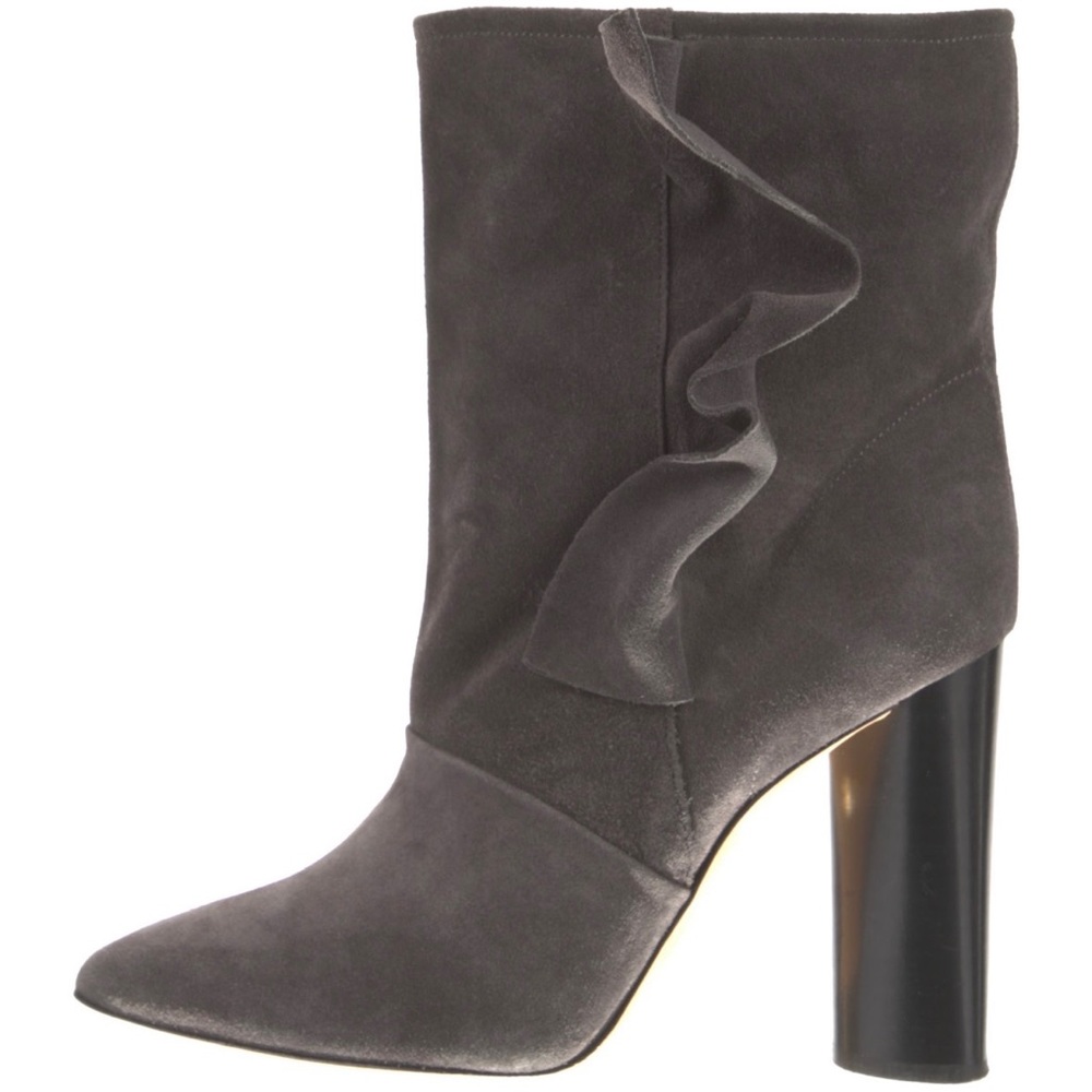 IRO 
Cidravolti ruffle-trimmed suede ankle boots
Size 39 EU